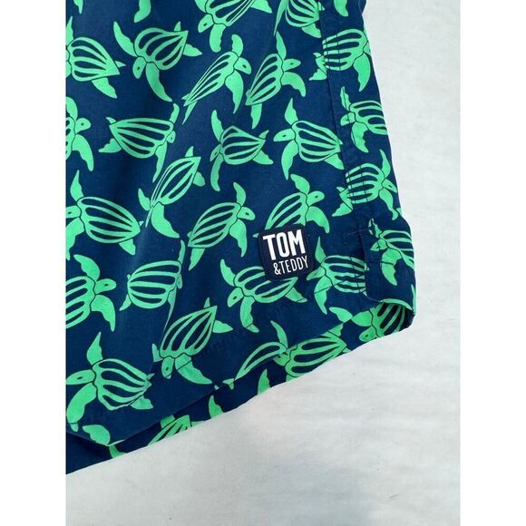 Tom & Teddy Swim Trunks Sea Turtle Print Men's Green Navy Board Shorts - Size XL - Picture 7 of 7